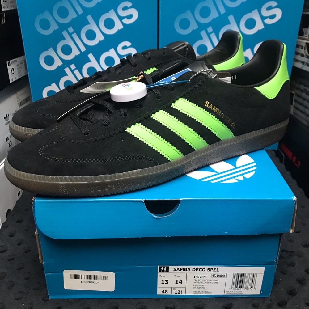adidas Originals Samba Deco SPZL Black/Lucid Lime 13M IF5738 NWT DS OG BOX - Picture 2 of 14